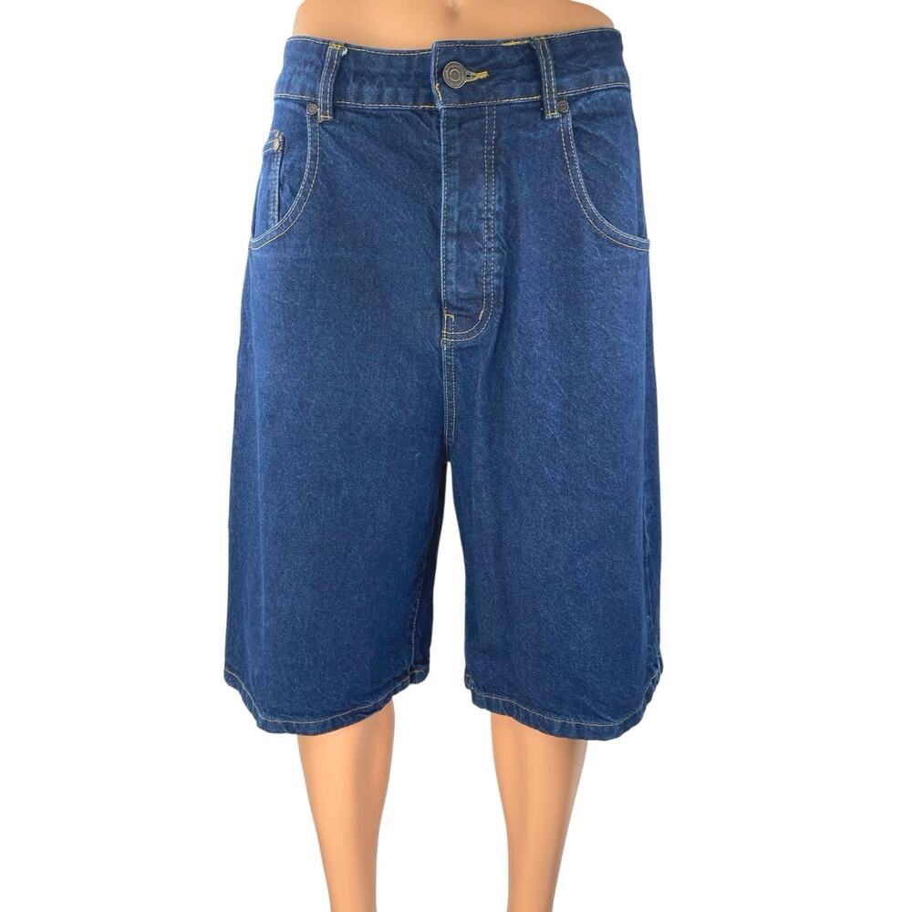 Boohoo Men's Blue Dark Wash Straight Leg Relaxed Fit Denim Jeans Shorts Size 32